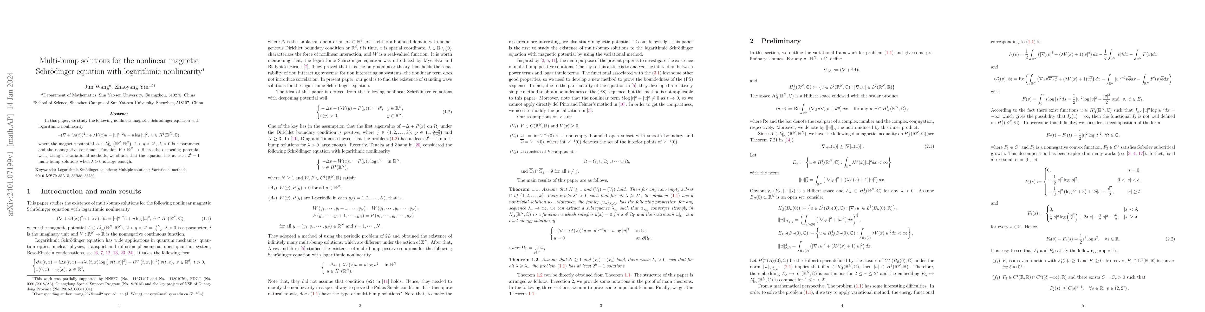 Thumbnail for Multi-bump solutions for the nonlinear magnetic Schr\"odinger equation
  with logarithmic nonlinearity