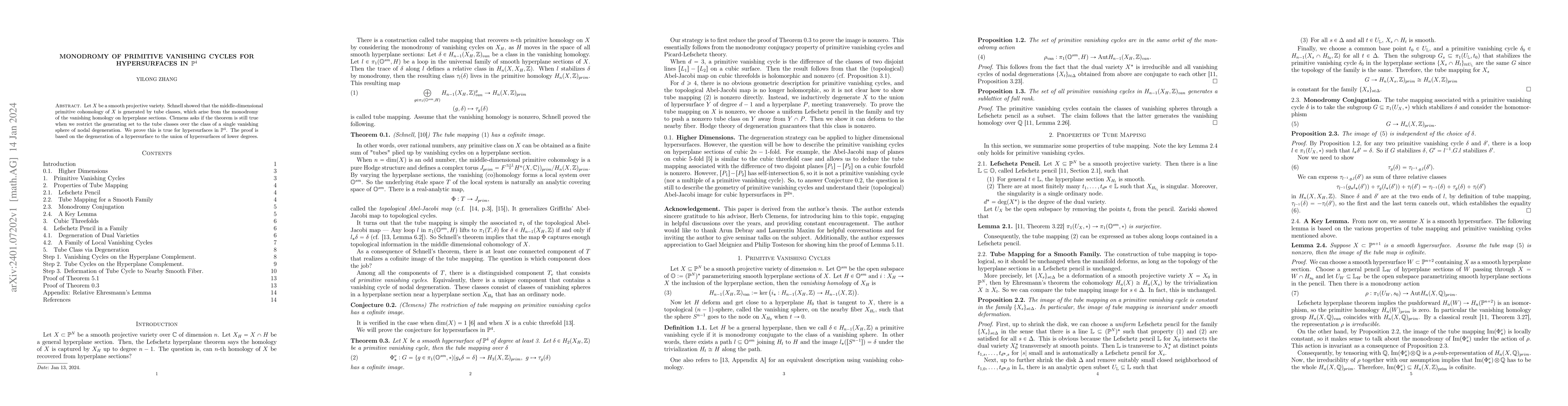 Thumbnail for Monodromy of Primitive Vanishing Cycles for Hypersurfaces in $\mathbb
  P^4$