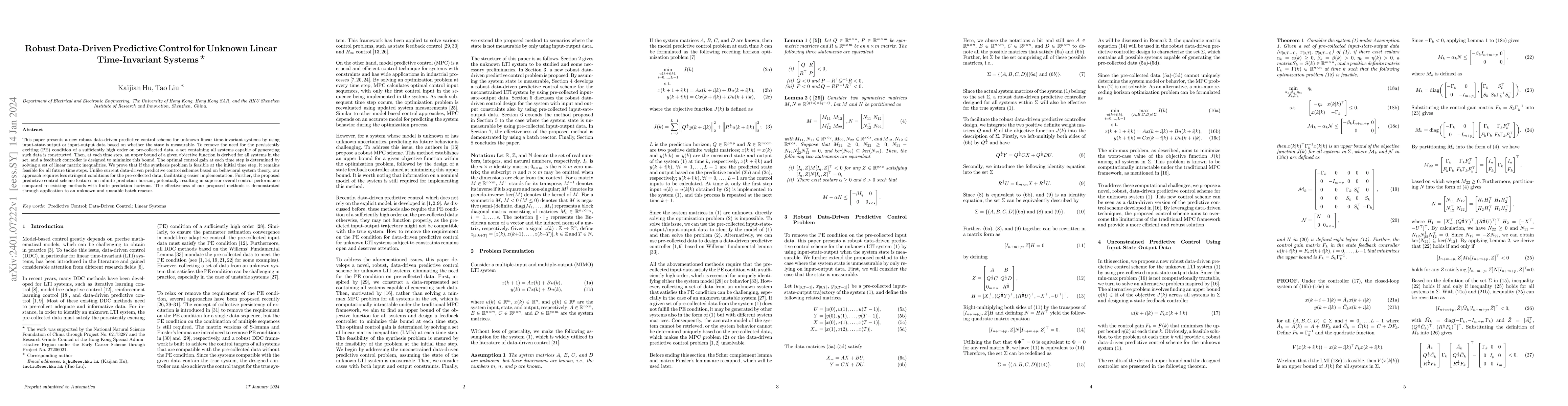 Thumbnail for Robust Data-Driven Predictive Control for Unknown Linear Time-Invariant
  Systems