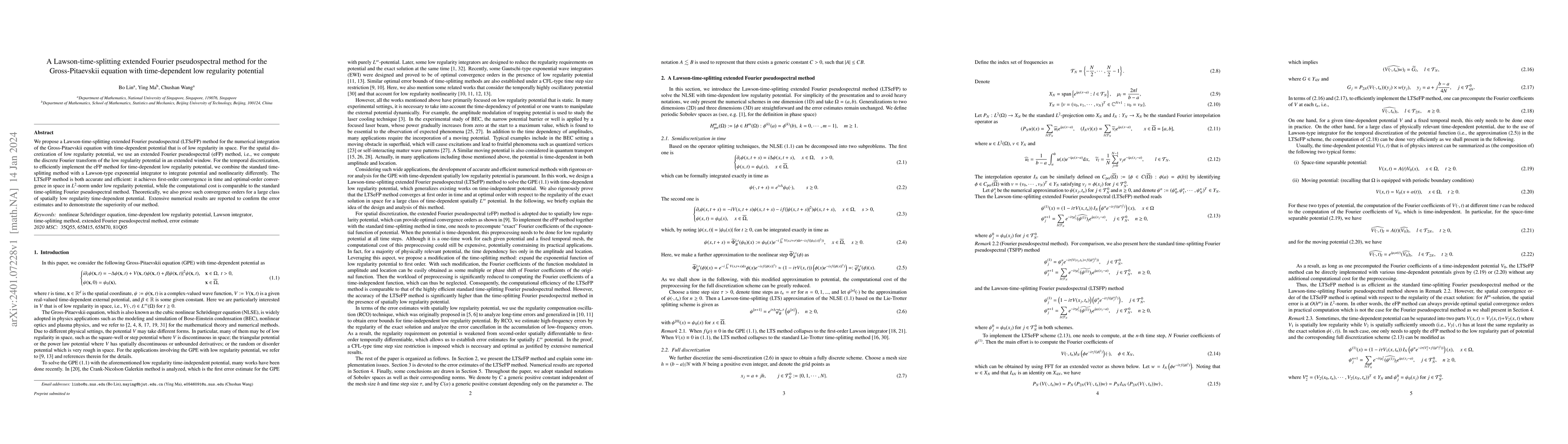 Thumbnail for A Lawson-time-splitting extended Fourier pseudospectral method for the
  Gross-Pitaevskii equation with time-dependent low regularity potential