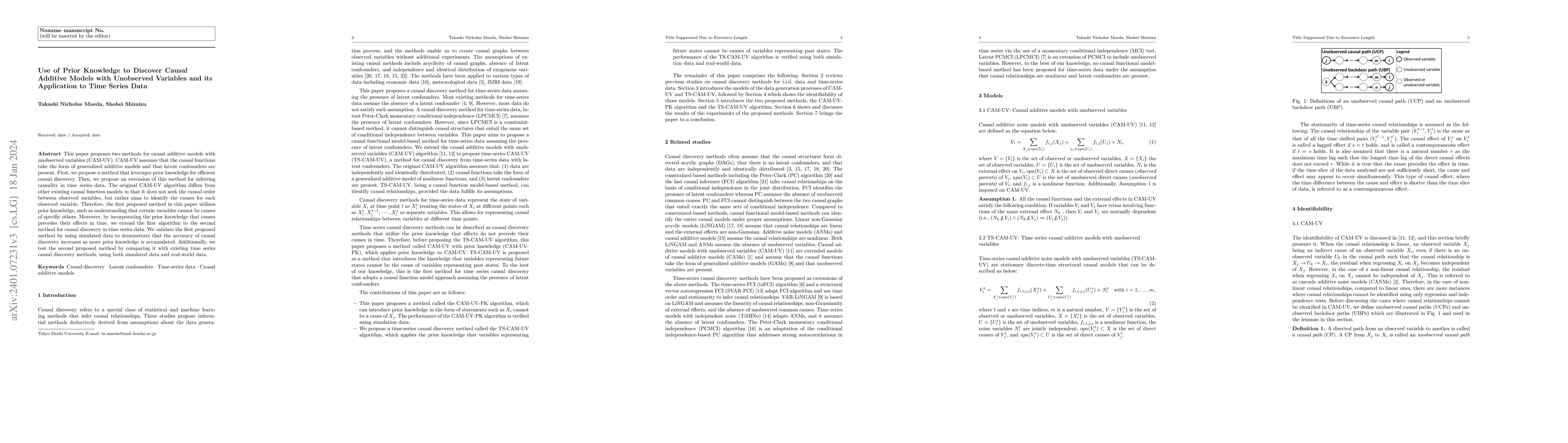 Thumbnail for Use of Prior Knowledge to Discover Causal Additive Models with
  Unobserved Variables and its Application to Time Series Data