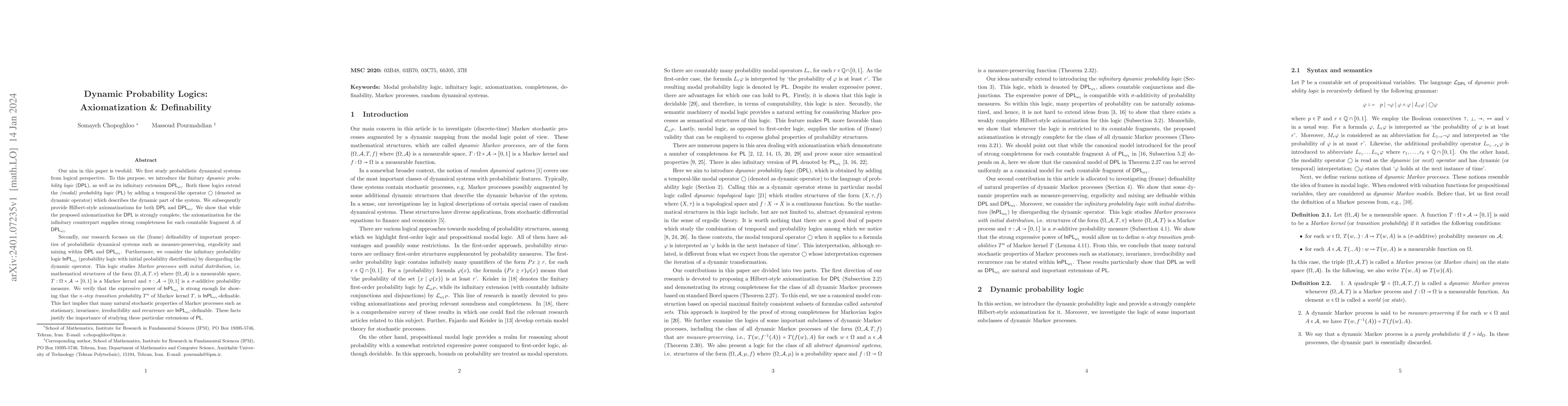 Thumbnail for Dynamic Probability Logics: Axiomatization & Definability