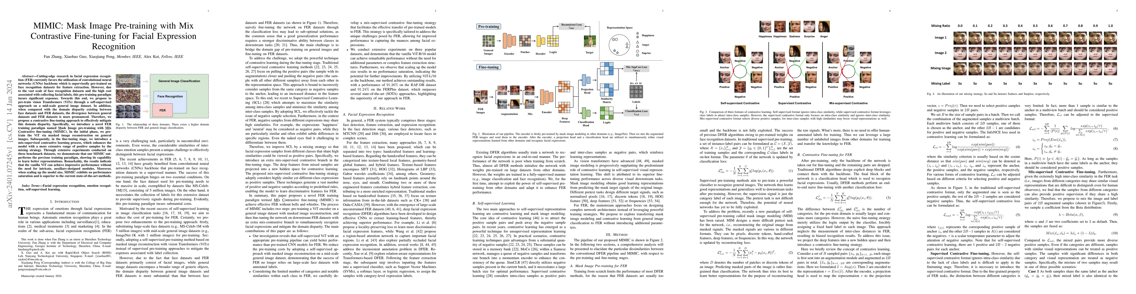 Thumbnail for MIMIC: Mask Image Pre-training with Mix Contrastive Fine-tuning for
  Facial Expression Recognition