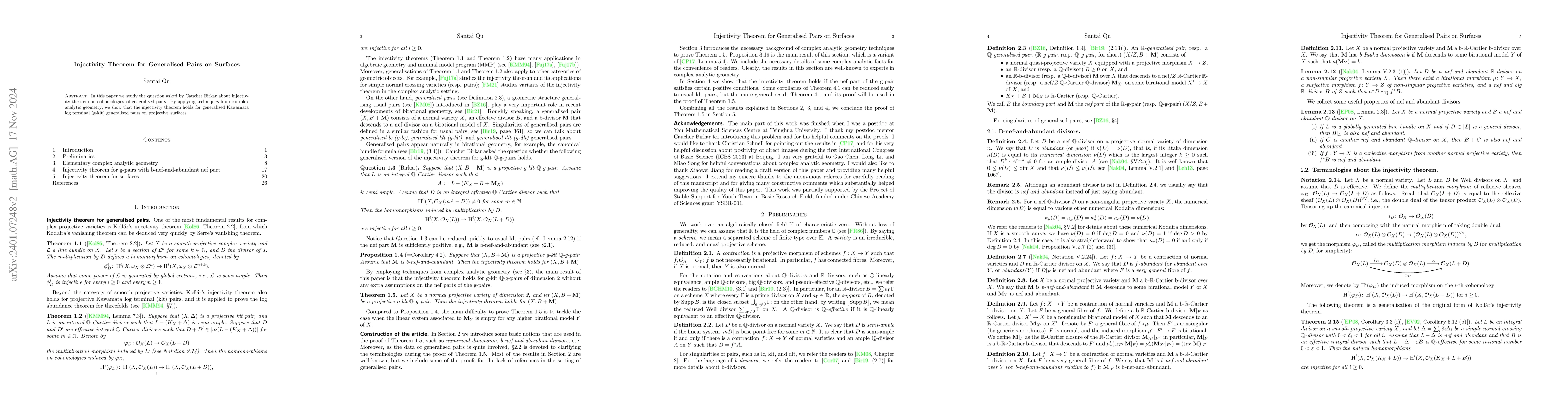 Thumbnail for Injectivity Theorem for Generalised Pairs on Surfaces