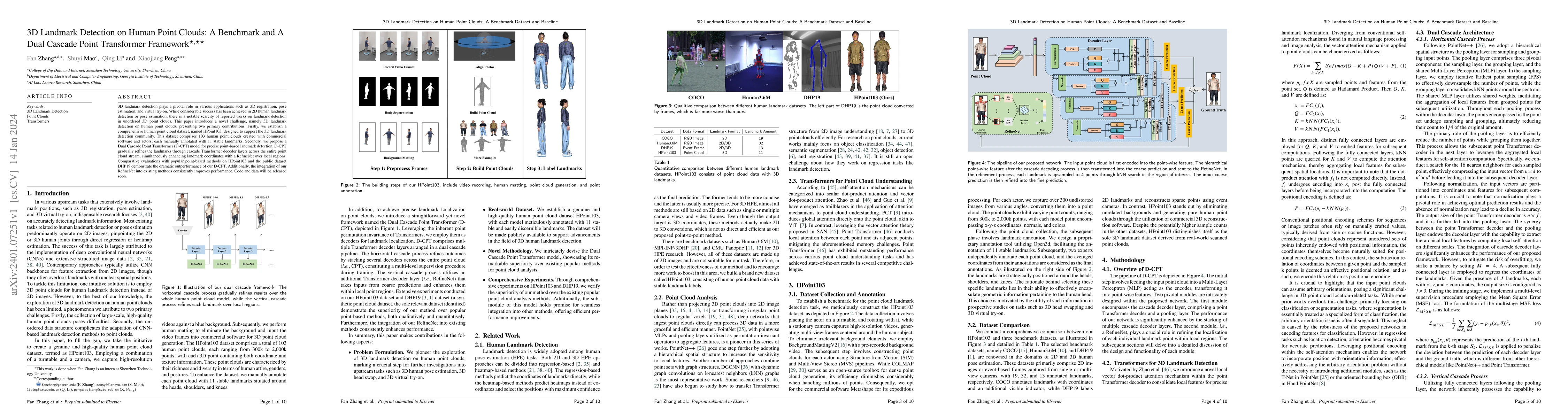 Thumbnail for 3D Landmark Detection on Human Point Clouds: A Benchmark and A Dual
  Cascade Point Transformer Framework
