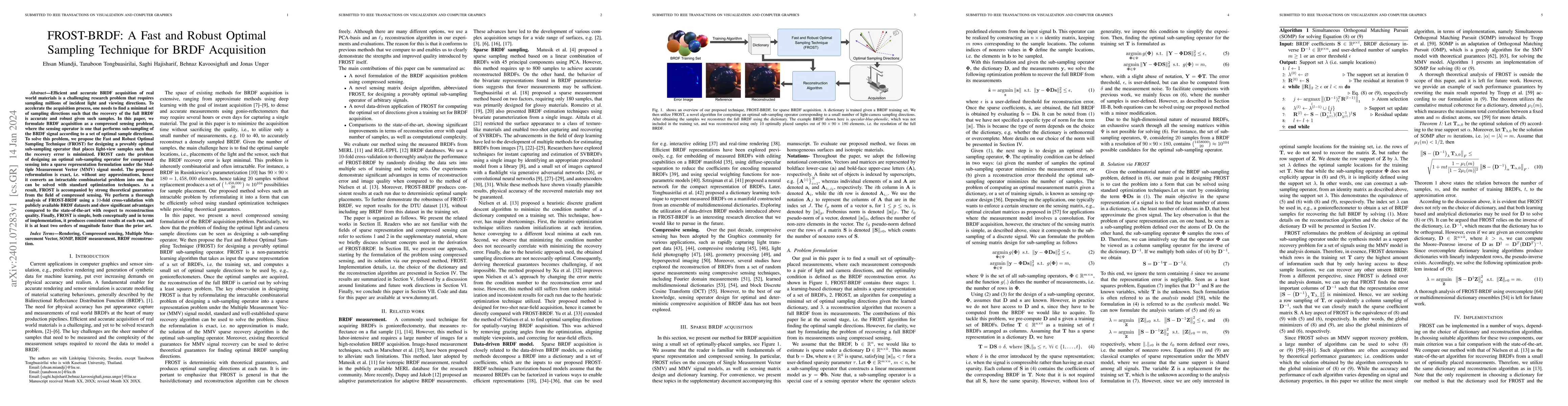 Thumbnail for FROST-BRDF: A Fast and Robust Optimal Sampling Technique for BRDF
  Acquisition