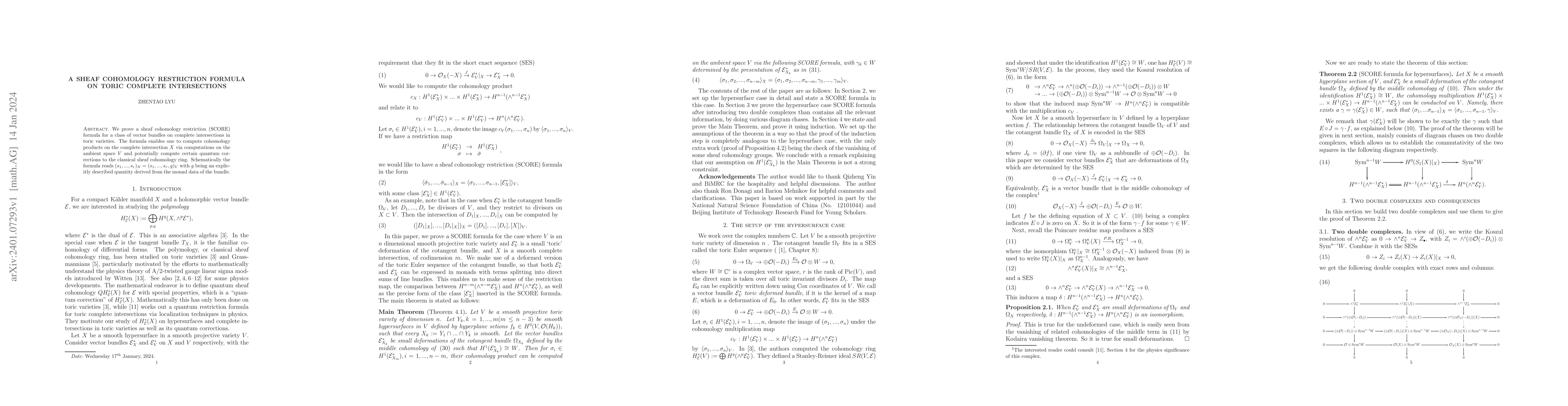 Thumbnail for A Sheaf Cohomology Restriction Formula on Toric Complete Intersections