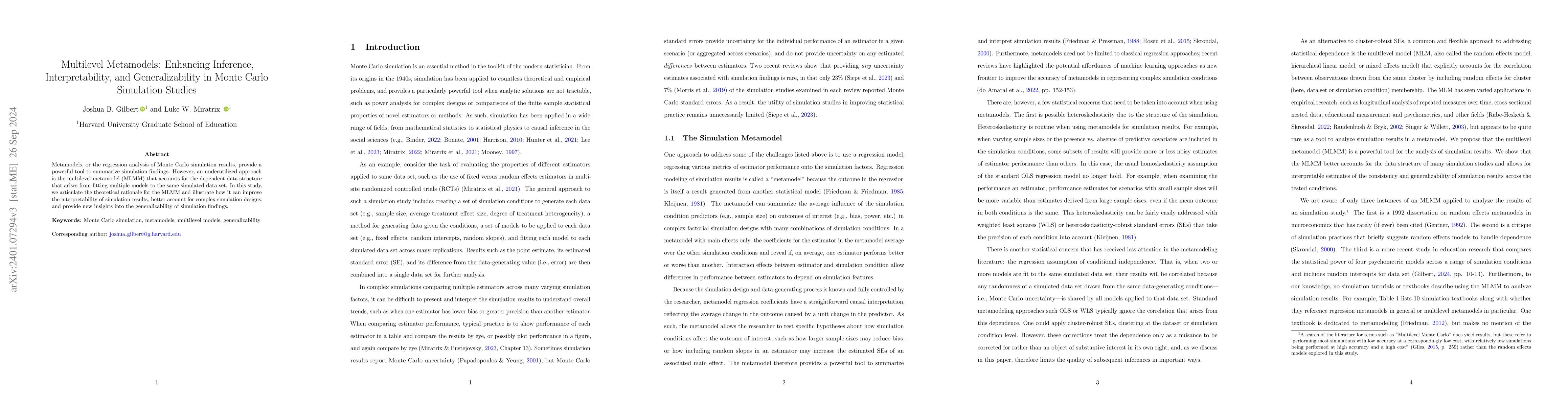 Thumbnail for Multilevel Metamodels: A Novel Approach to Enhance Efficiency and
  Generalizability in Monte Carlo Simulation Studies