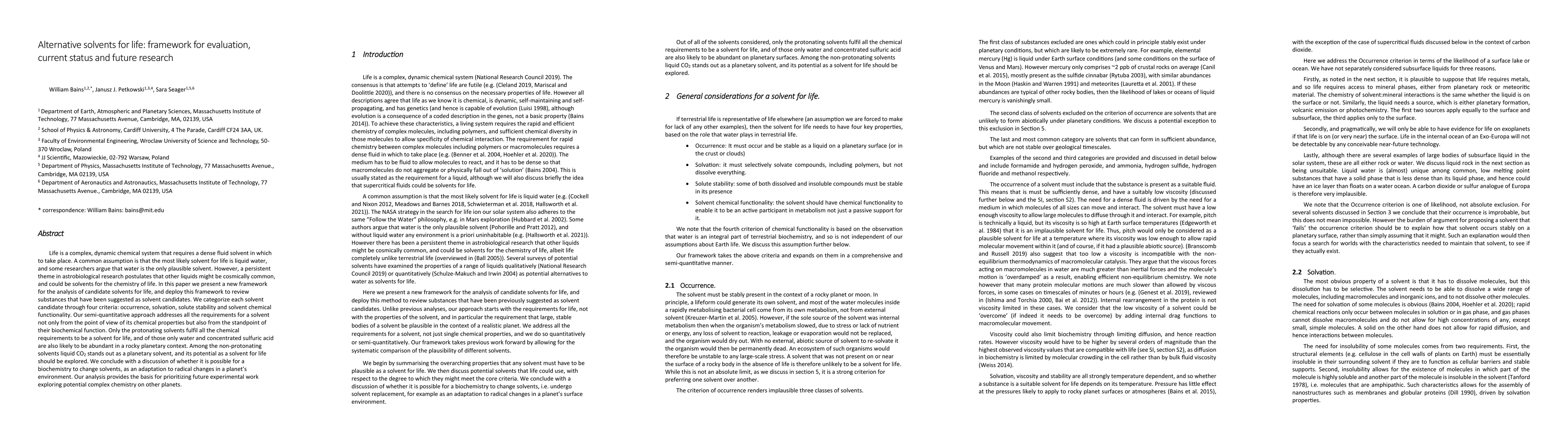 Thumbnail for Alternative solvents for life: framework for evaluation, current status
  and future research