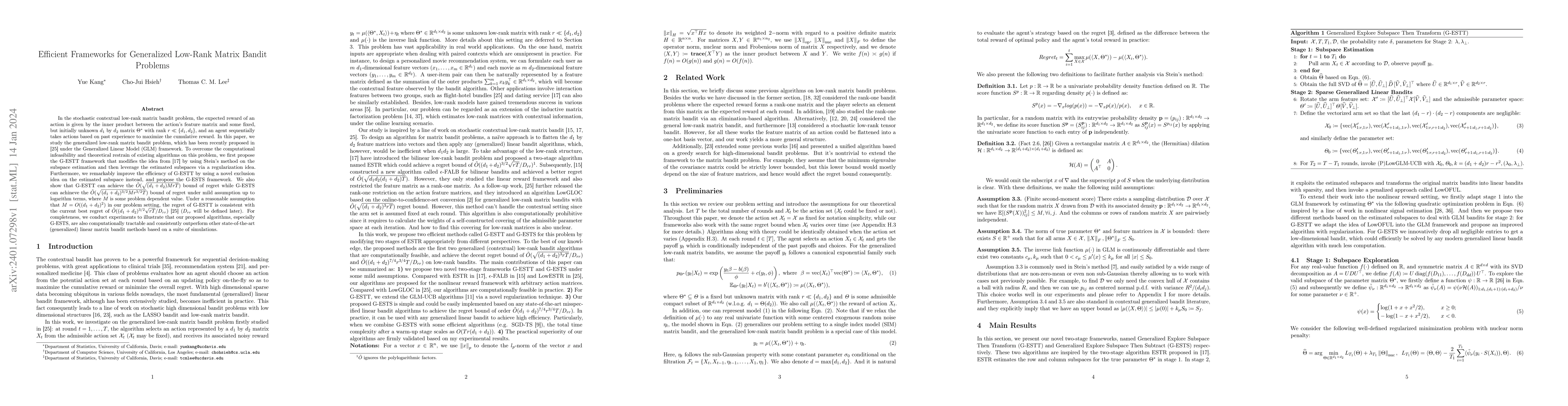 Thumbnail for Efficient Frameworks for Generalized Low-Rank Matrix Bandit Problems