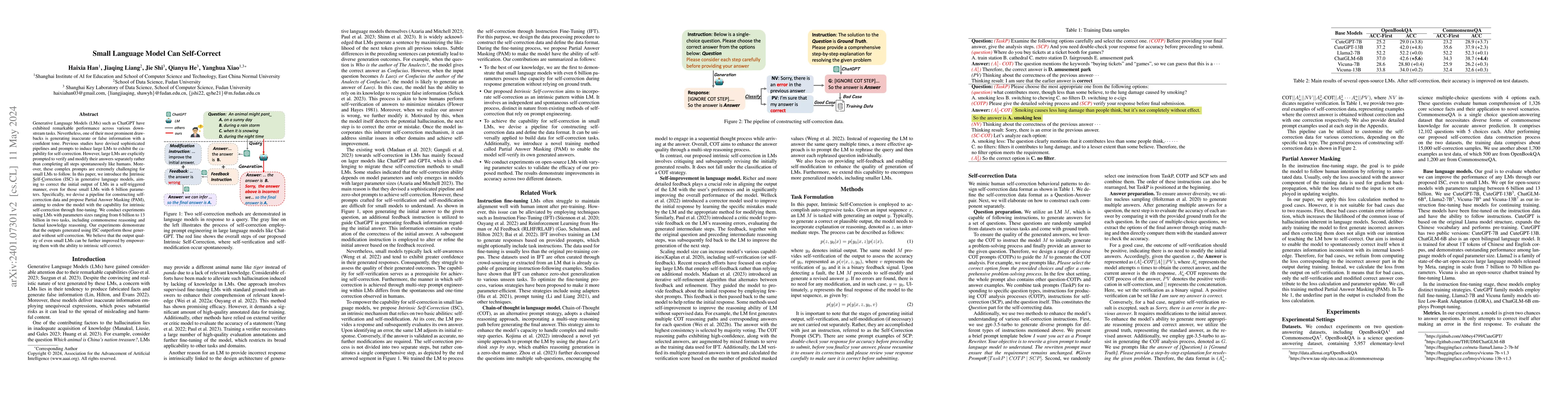 Thumbnail for Small Language Model Can Self-correct
