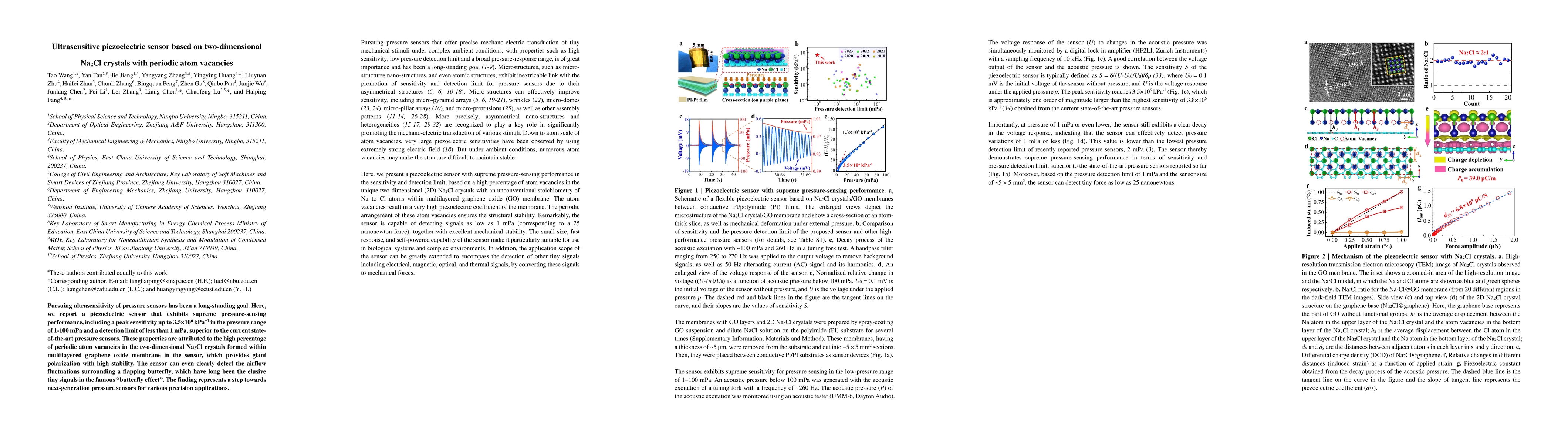 Thumbnail for Ultrasensitive piezoelectric sensor based on two-dimensional Na2Cl
  crystals with periodic atom vacancies