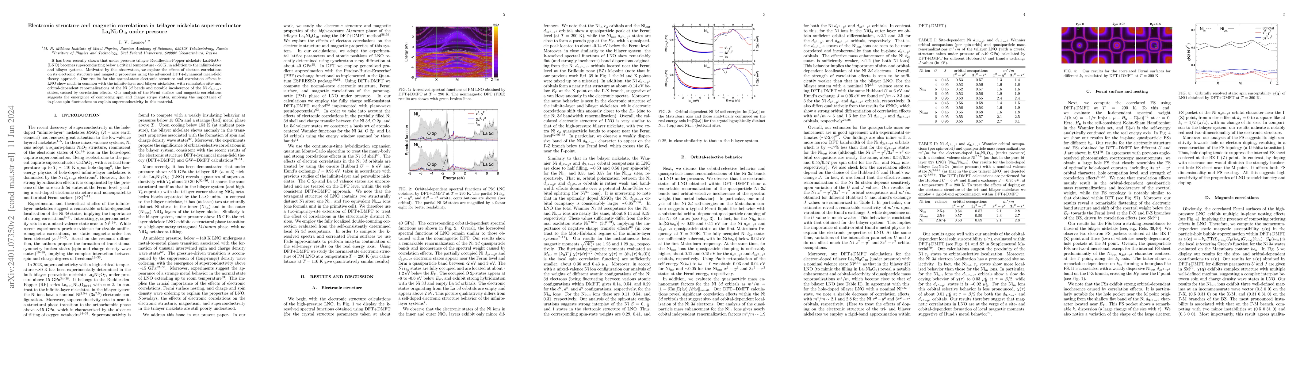 Thumbnail for Electronic structure and magnetic correlations in trilayer nickelate
  superconductor La$_4$Ni$_3$O$_{10}$ under pressure