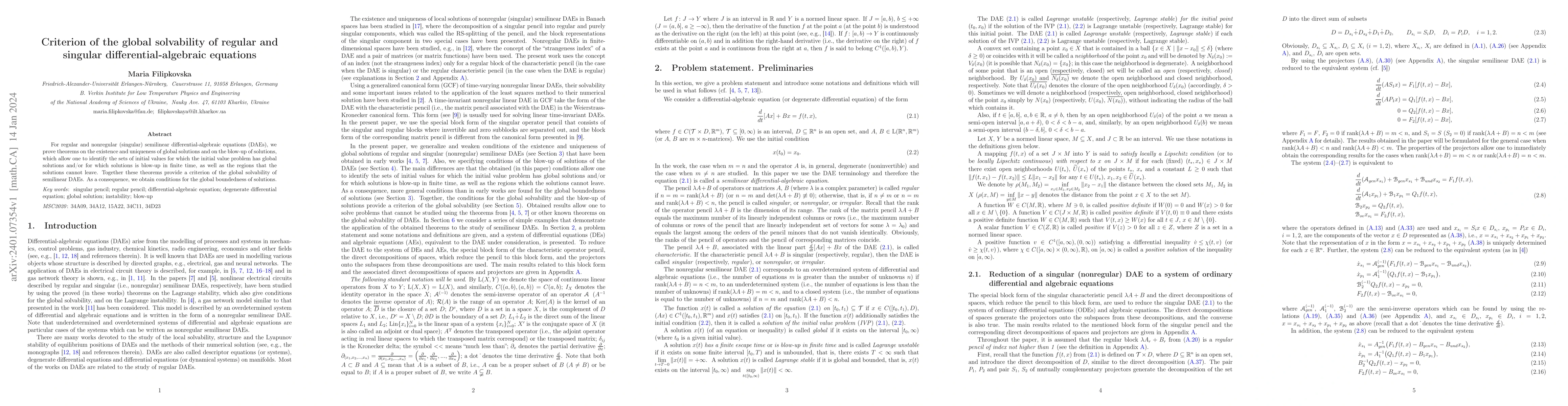 Thumbnail for Criterion of the global solvability of regular and singular
  differential-algebraic equations