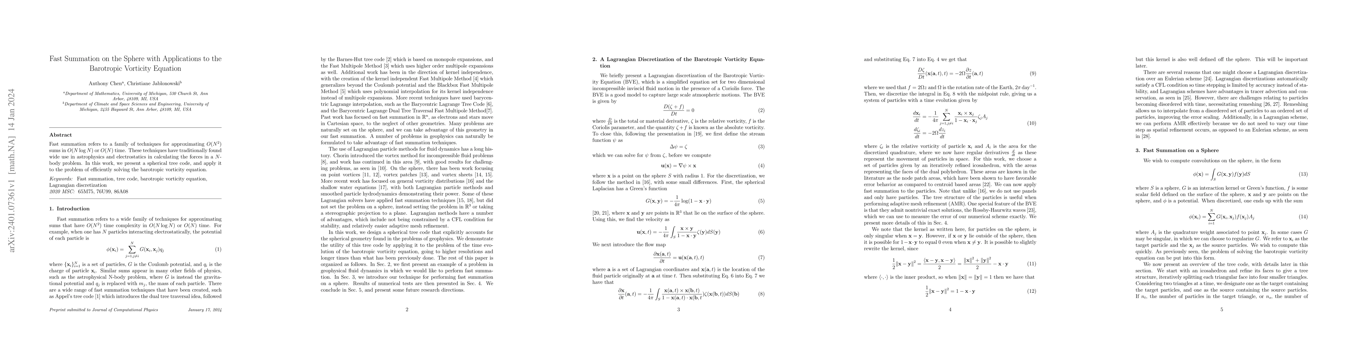 Thumbnail for Fast Summation on the Sphere with Applications to the Barotropic
  Vorticity Equation