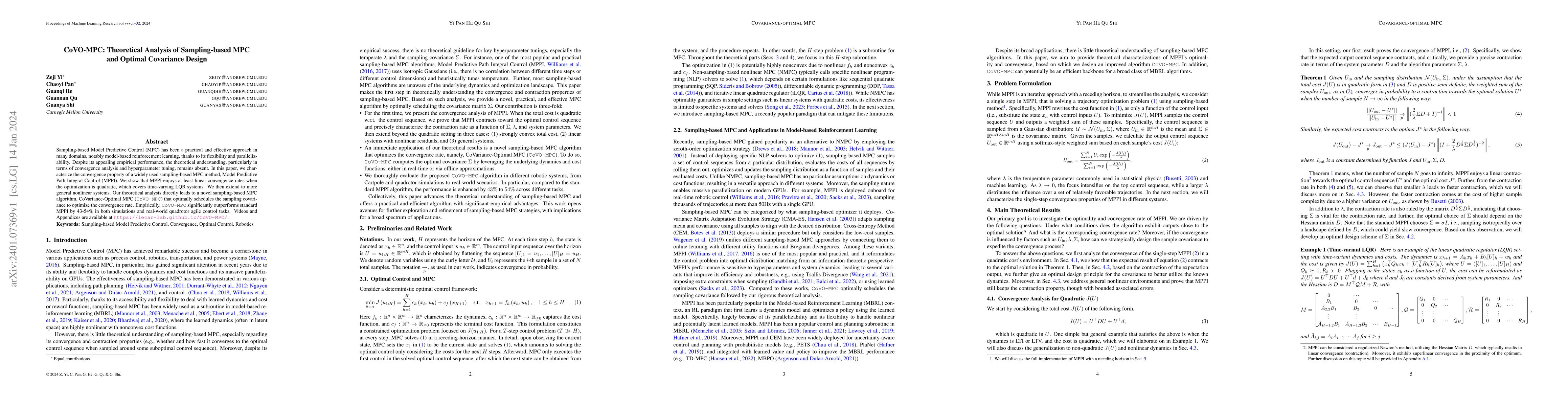 Thumbnail for CoVO-MPC: Theoretical Analysis of Sampling-based MPC and Optimal
  Covariance Design