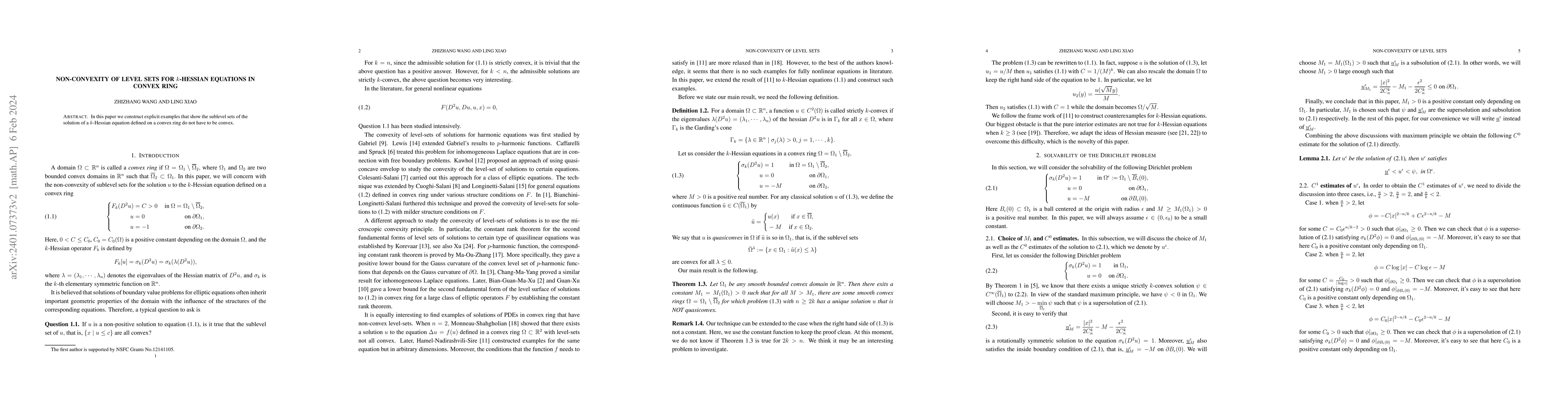 Thumbnail for Non-convexity of level sets for $k$-Hessian equations in convex ring