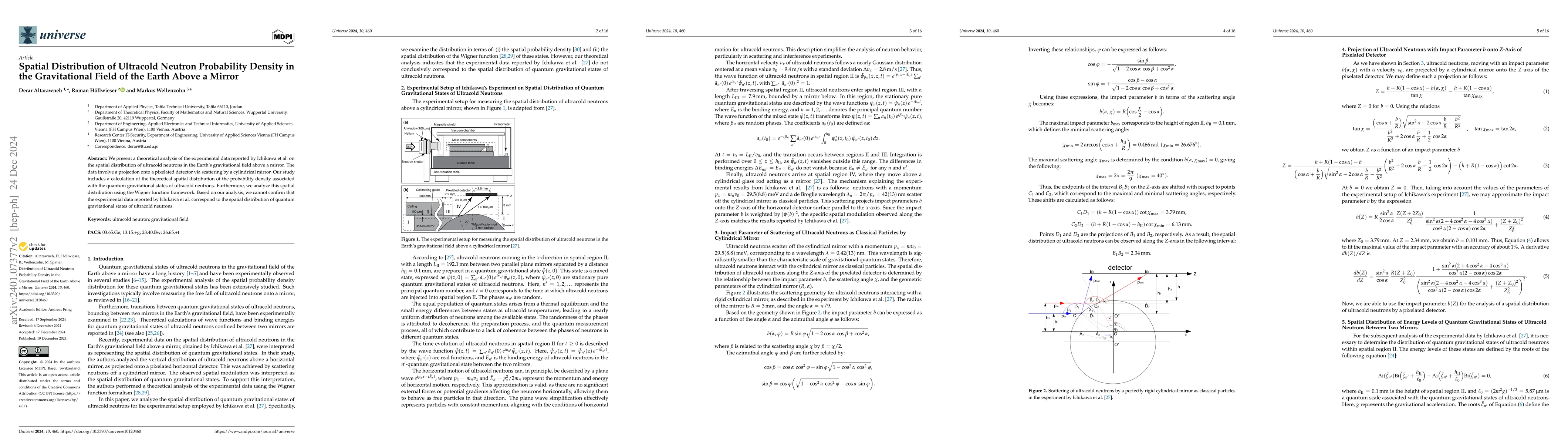 Thumbnail for Spatial distribution of ultracold neutron probability density in the
  gravitational field of the earth above a mirror