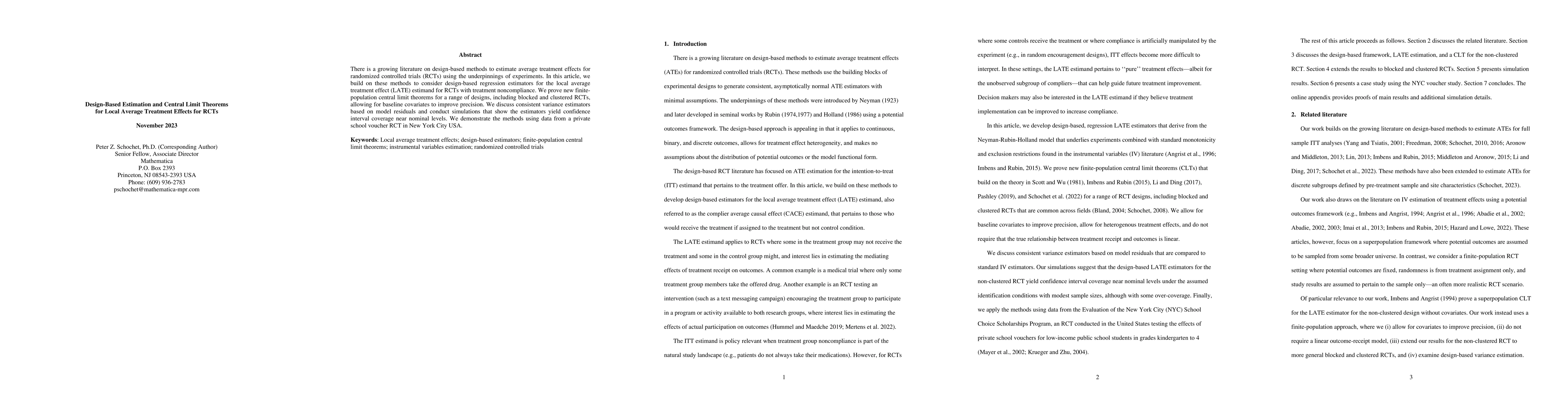 Thumbnail for Design-Based Estimation and Central Limit Theorems for Local Average
  Treatment Effects for RCTs