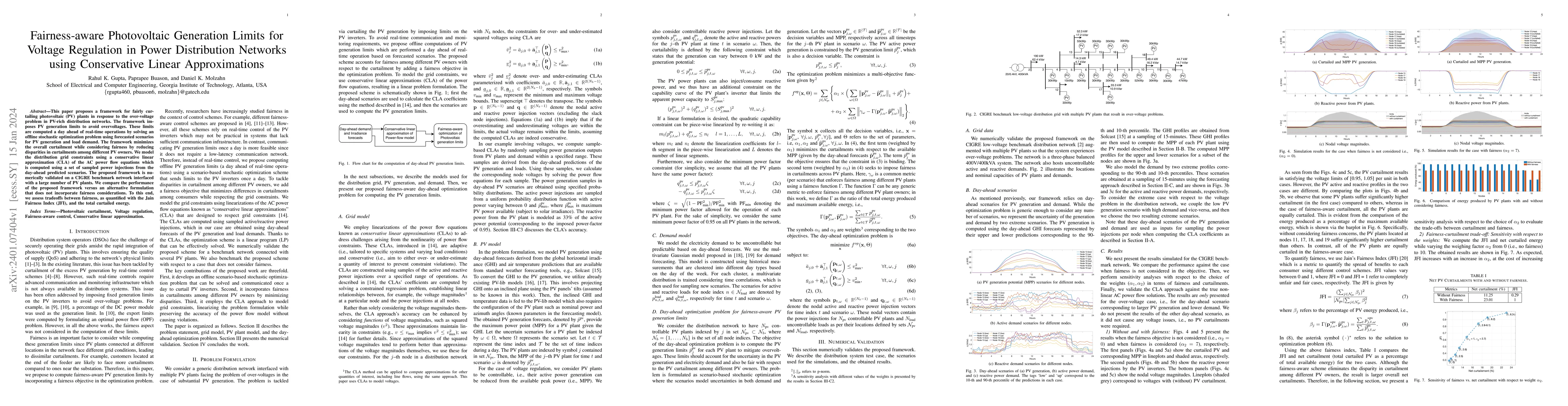 Thumbnail for Fairness-aware Photovoltaic Generation Limits for Voltage Regulation in
  Power Distribution Networks using Conservative Linear Approximations