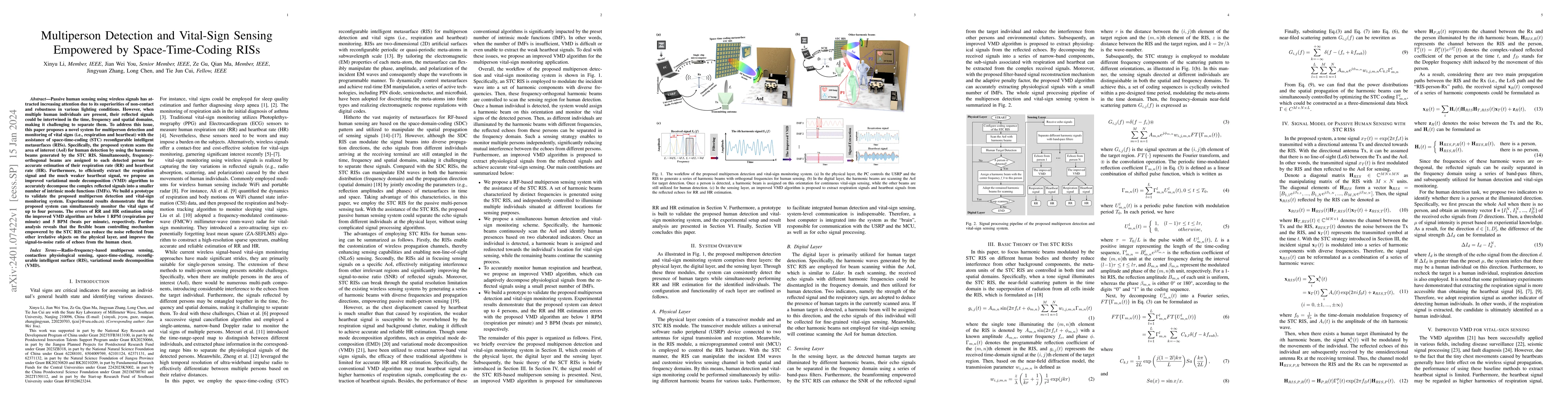 Thumbnail for Multiperson Detection and Vital-Sign Sensing Empowered by
  Space-Time-Coding RISs
