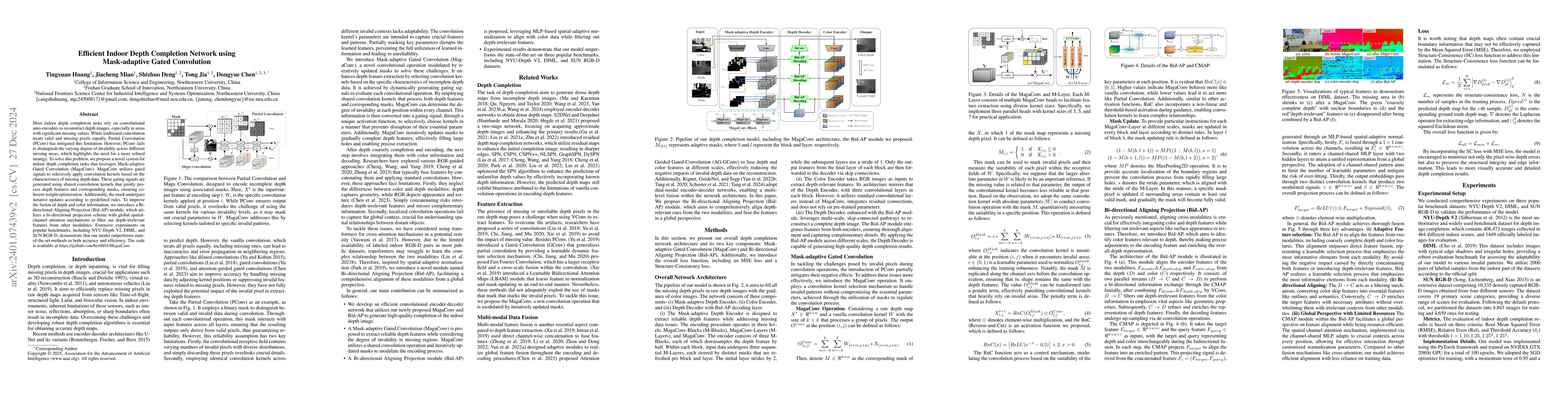 Thumbnail for Mask-adaptive Gated Convolution and Bi-directional Progressive Fusion
  Network for Depth Completion