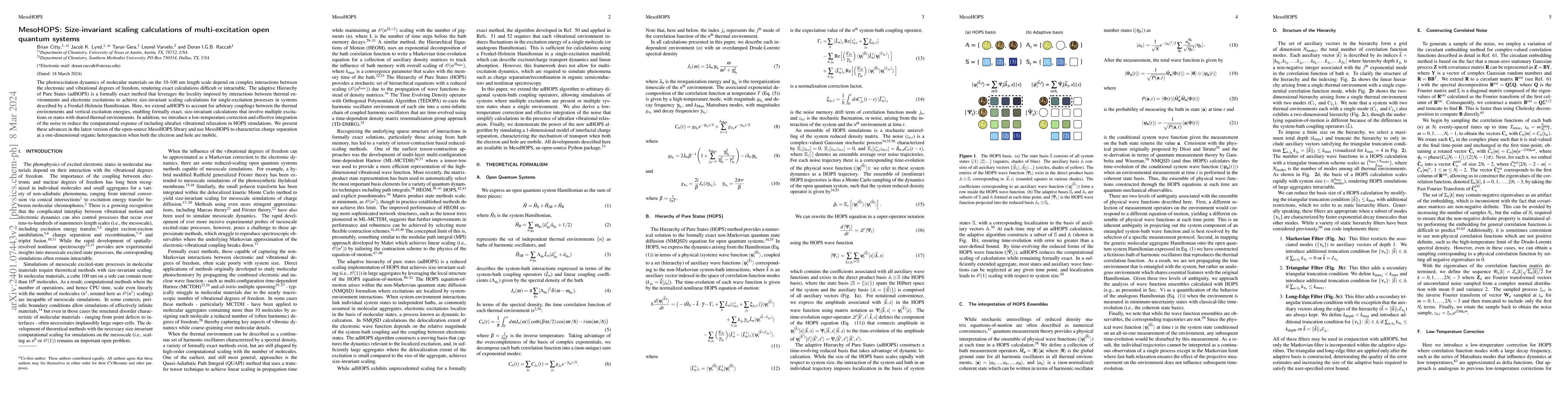 Thumbnail for MesoHops: Size-invariant scaling calculations of multi-excitation open
  quantum systems