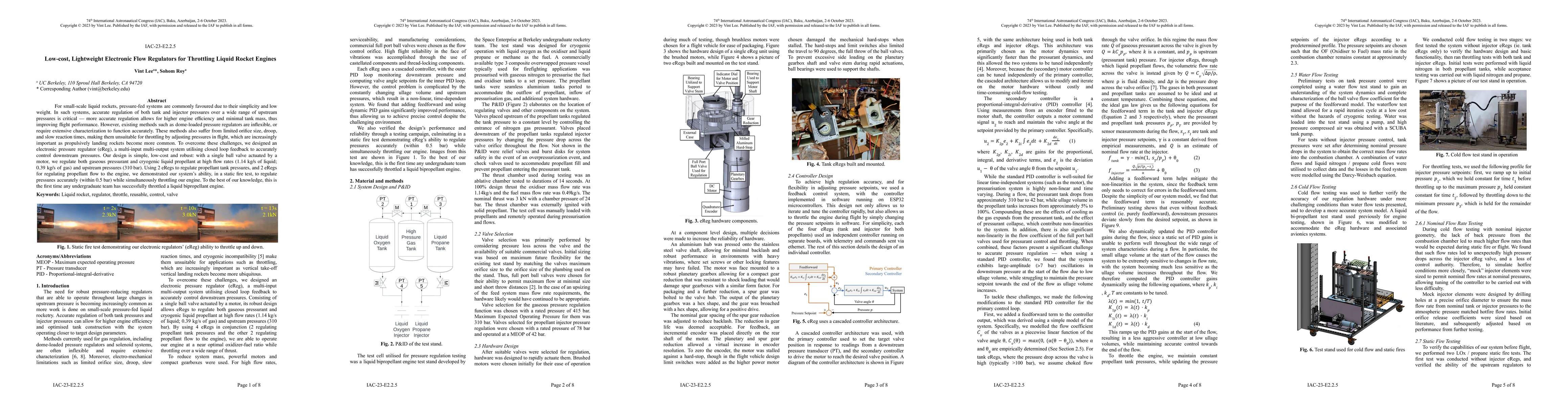 Thumbnail for Low-cost, Lightweight Electronic Flow Regulators for Throttling Liquid
  Rocket Engines