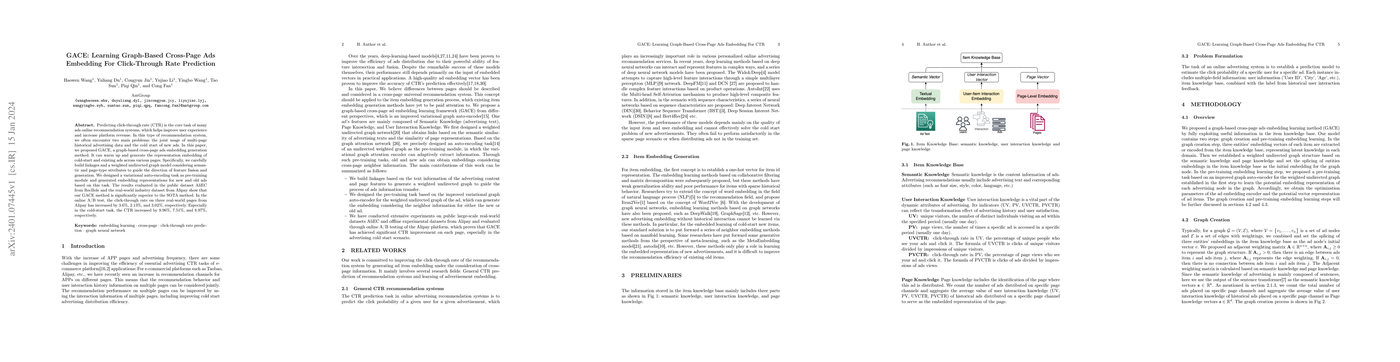 Thumbnail for GACE: Learning Graph-Based Cross-Page Ads Embedding For Click-Through
  Rate Prediction