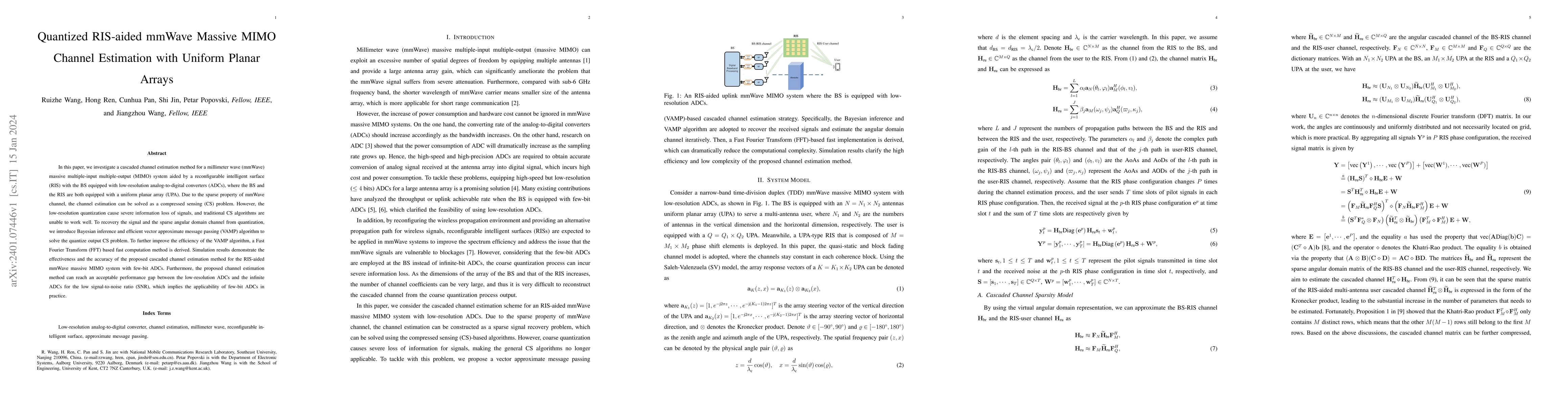 Thumbnail for Quantized RIS-aided mmWave Massive MIMO Channel Estimation with Uniform
  Planar Arrays