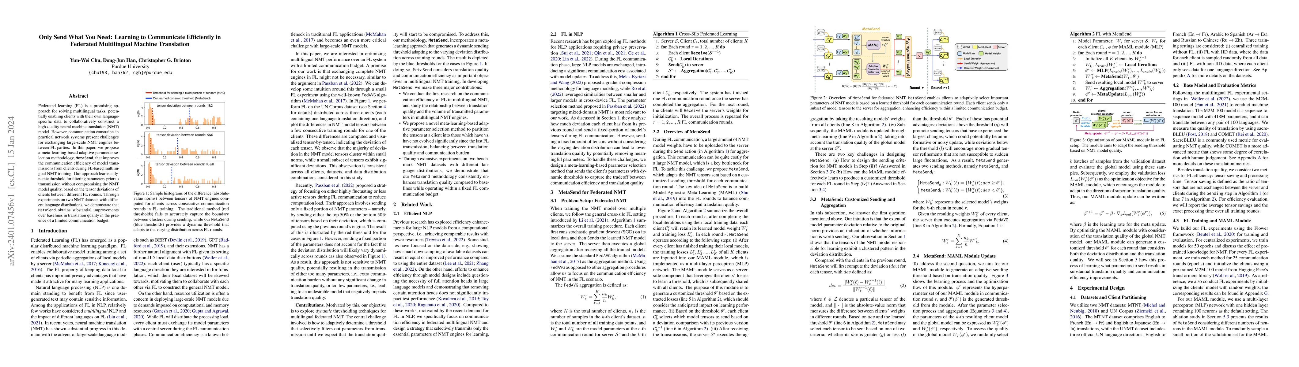 Thumbnail for Only Send What You Need: Learning to Communicate Efficiently in
  Federated Multilingual Machine Translation