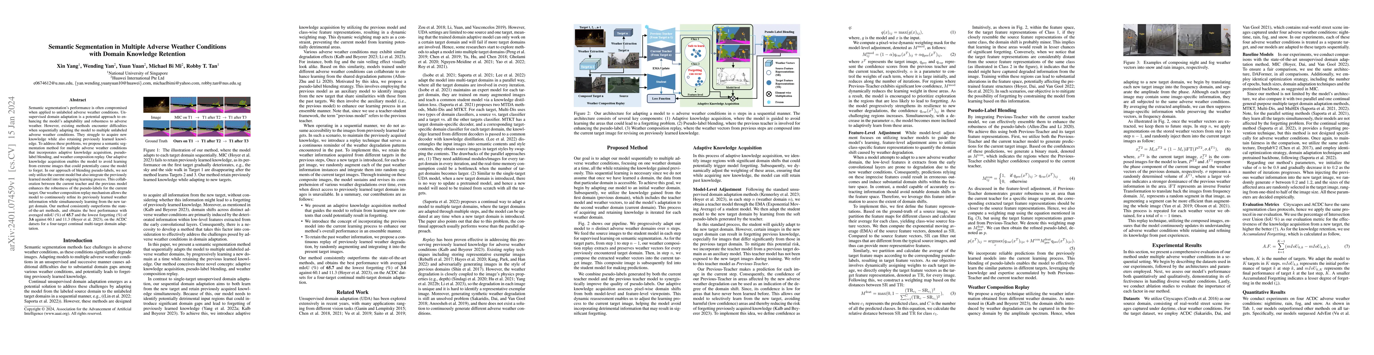 Thumbnail for Semantic Segmentation in Multiple Adverse Weather Conditions with Domain
  Knowledge Retention