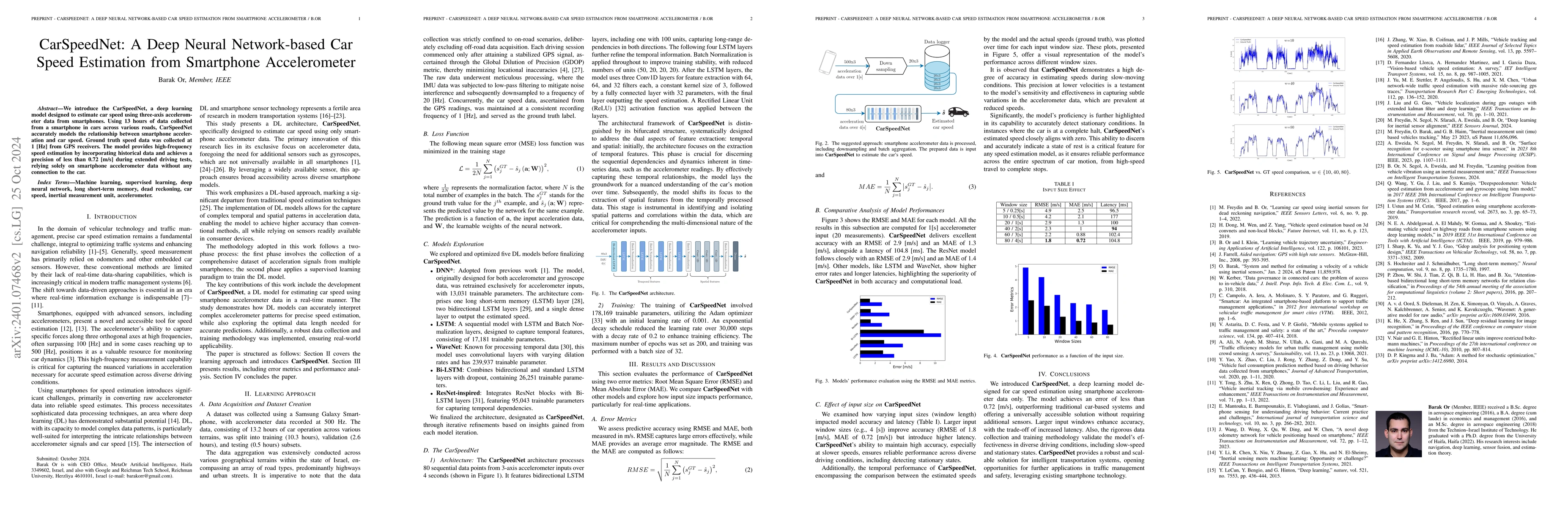 Thumbnail for CarSpeedNet: A Deep Neural Network-based Car Speed Estimation from
  Smartphone Accelerometer