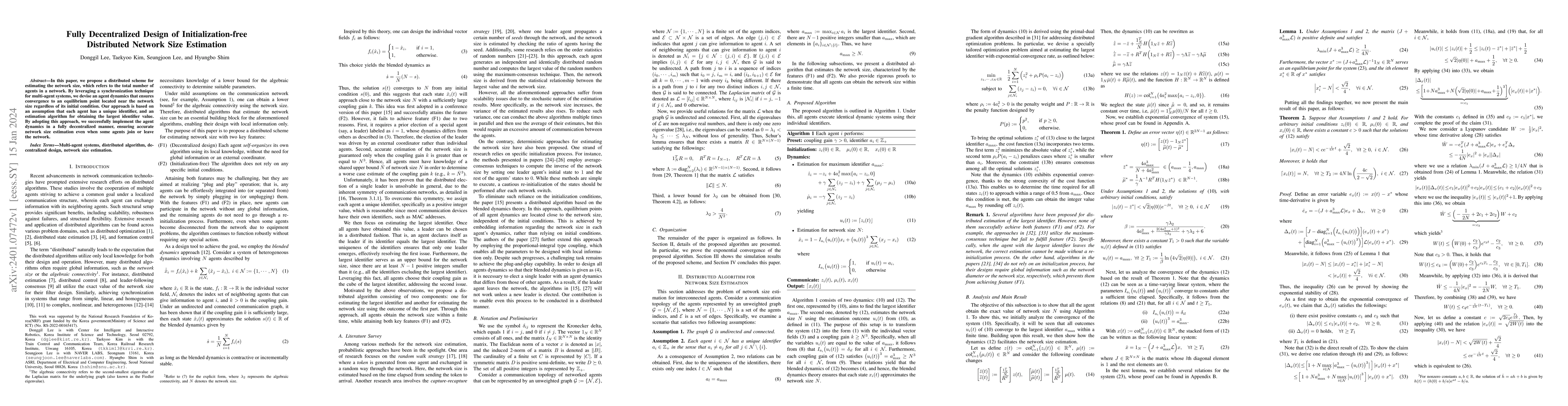 Thumbnail for Fully Decentralized Design of Initialization-free Distributed Network
  Size Estimation