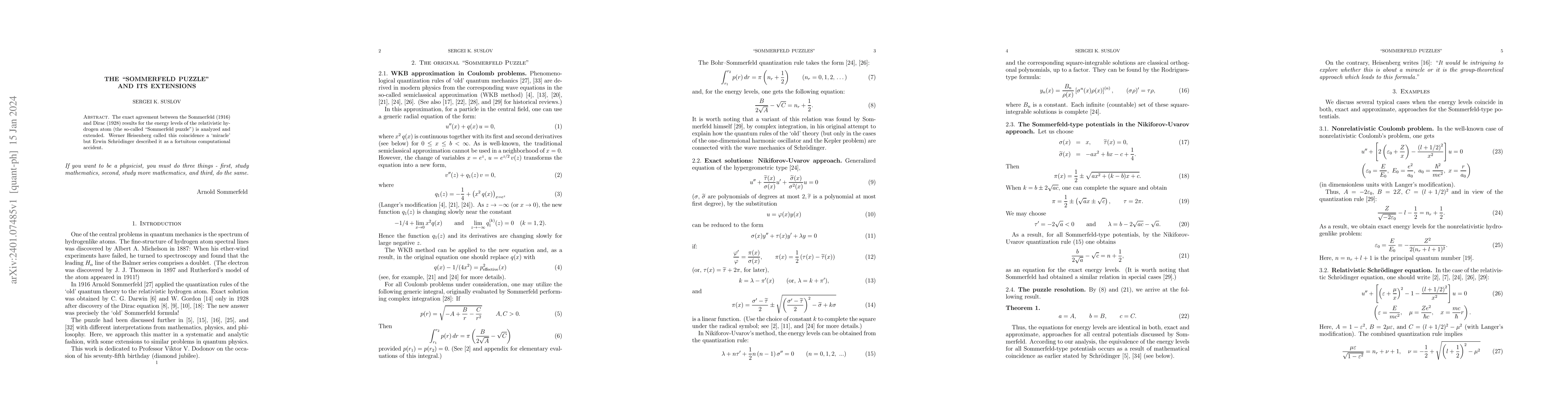 Thumbnail for The "Sommerfeld Puzzle" and Its Extensions
