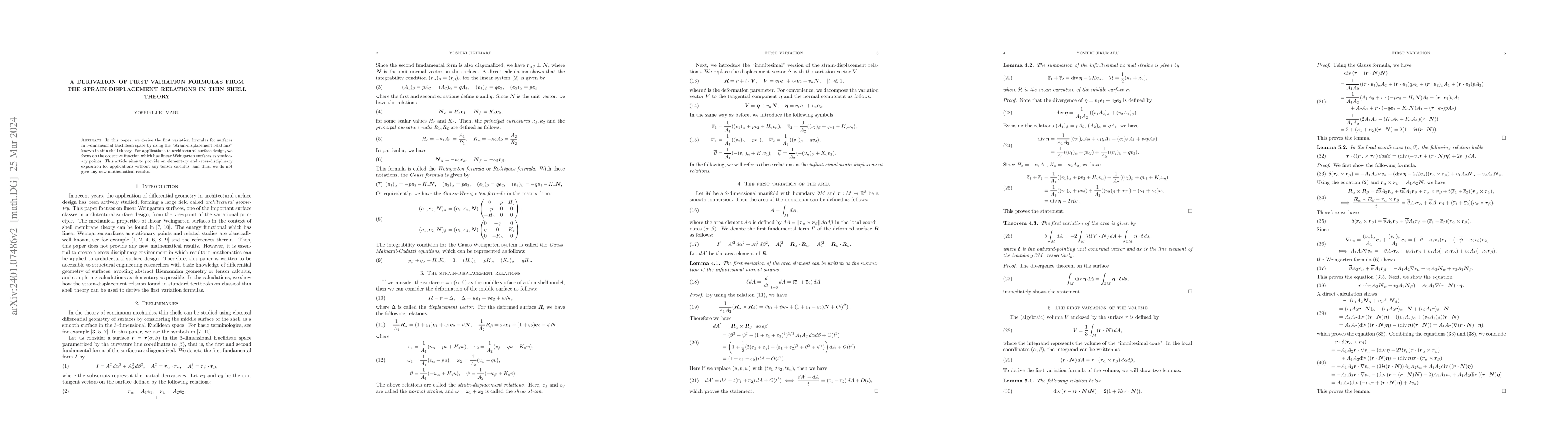 Thumbnail for A derivation of first variation formulas from the strain-displacement
  relations in thin shell theory