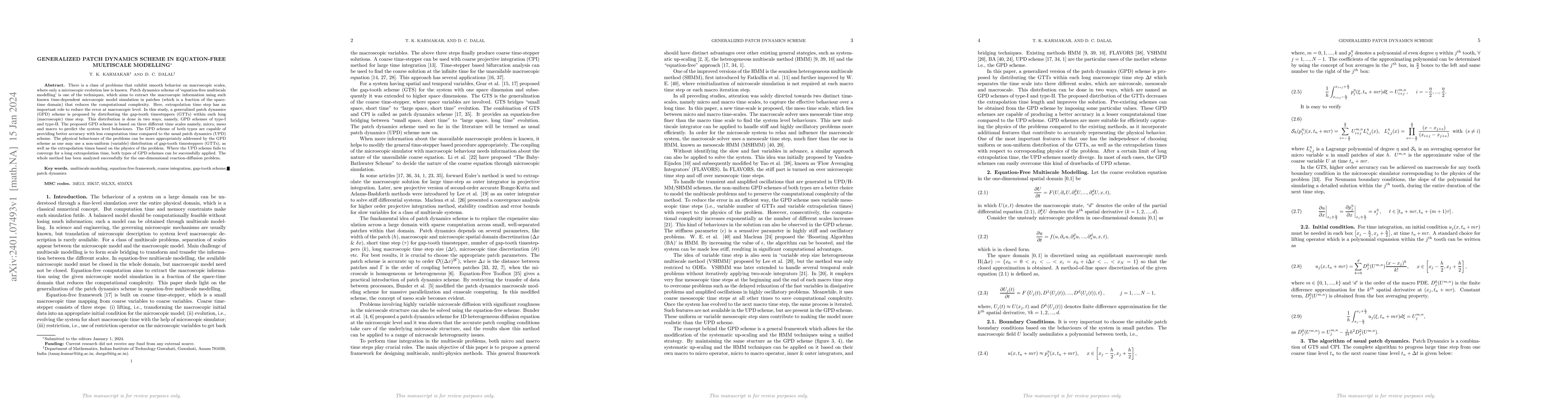 Thumbnail for Generalized Patch Dynamics Scheme in Equation-free Multiscale Modelling
