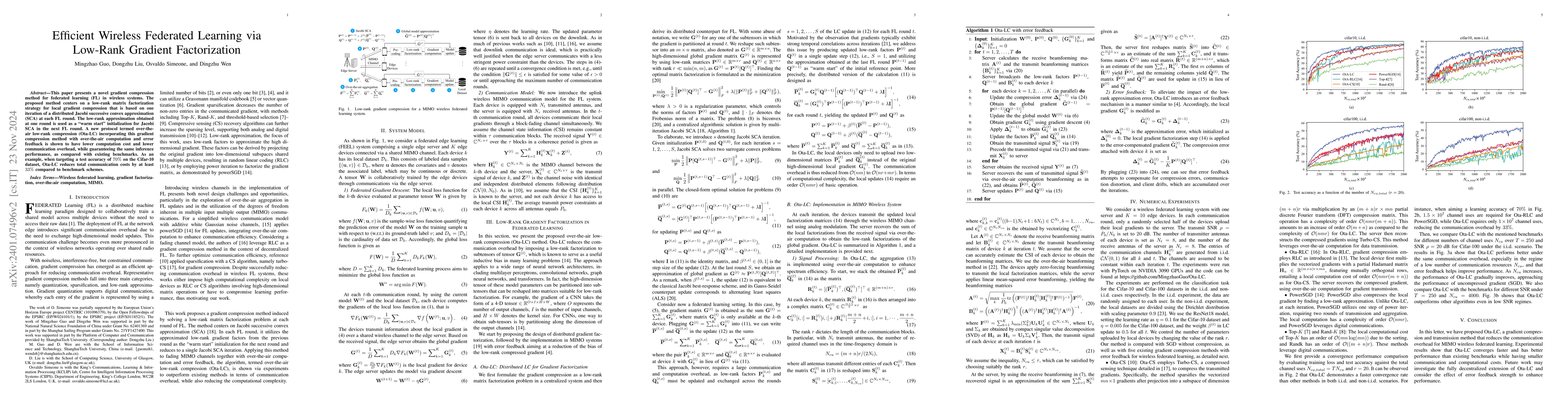 Thumbnail for Low-Rank Gradient Compression with Error Feedback for MIMO Wireless
  Federated Learning