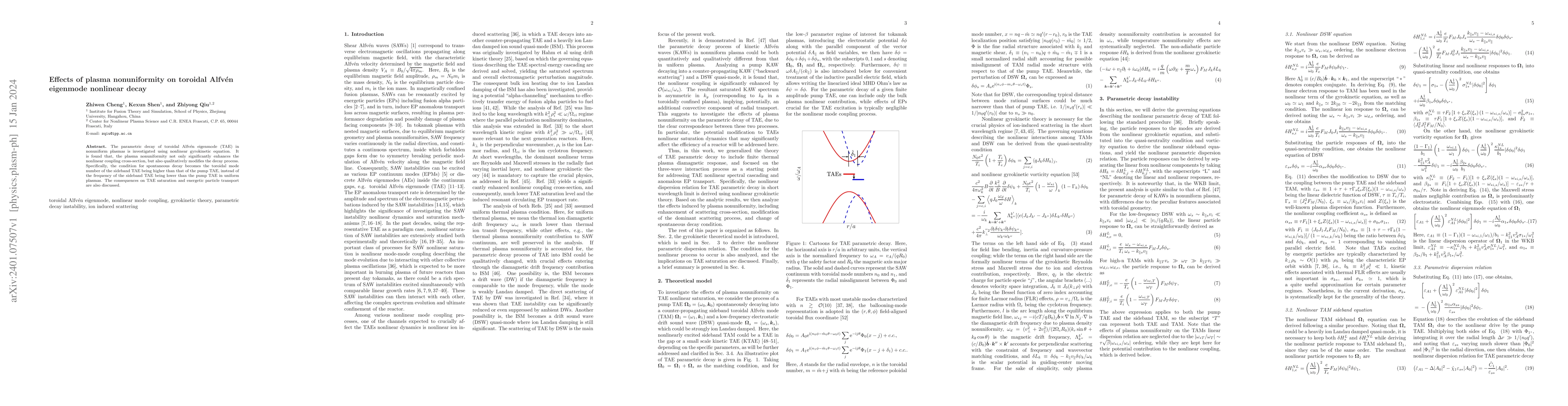 Thumbnail for Effects of plasma nonuniformity on toroidal Alfv\'en eigenmode nonlinear
  decay