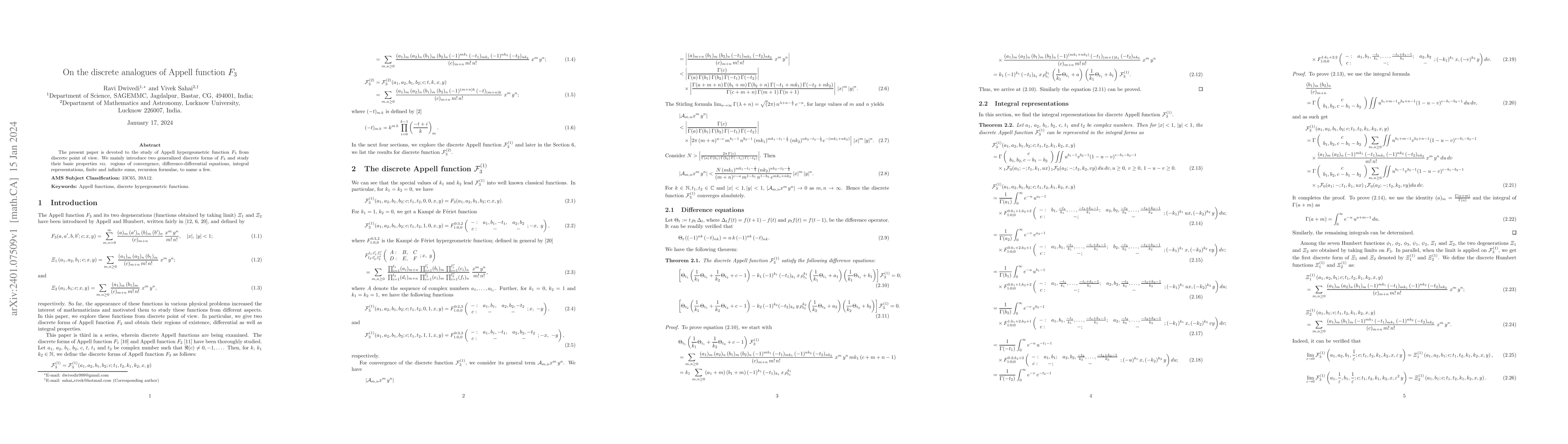 Thumbnail for On the discrete analogues of Appell function $F_3$