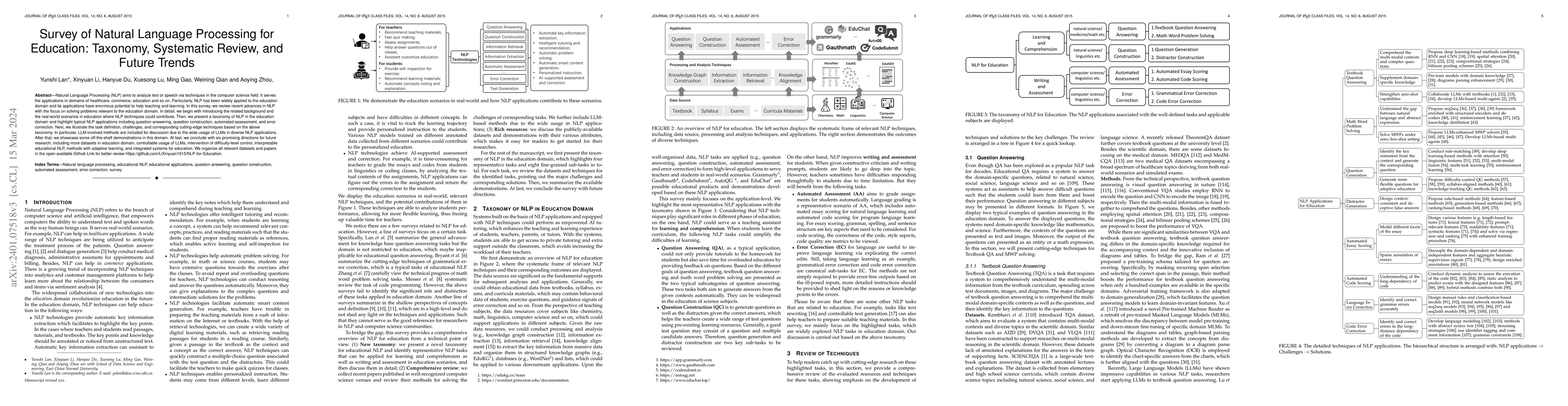 Thumbnail for Survey of Natural Language Processing for Education: Taxonomy,
  Systematic Review, and Future Trends