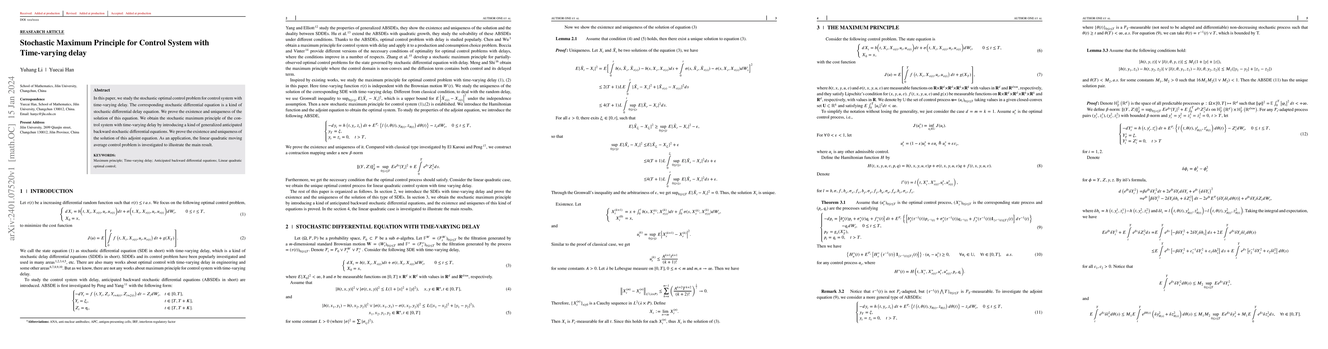 Thumbnail for Stochastic Maximum Principle for Control System with Time-varying delay