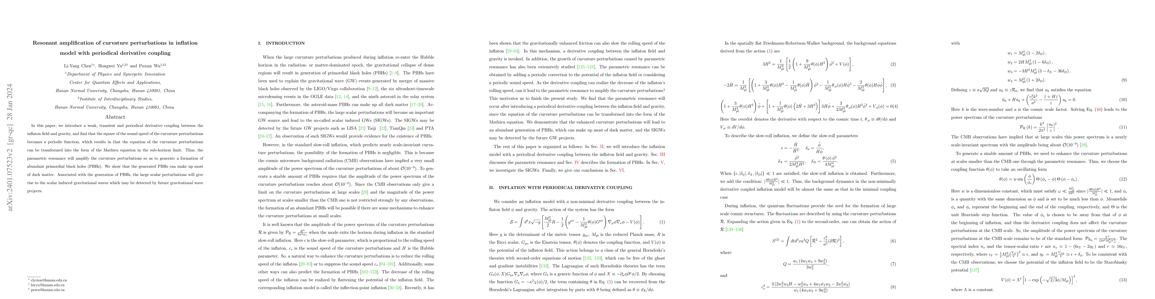 Thumbnail for Resonant amplification of curvature perturbations in inflation model
  with periodical derivative coupling