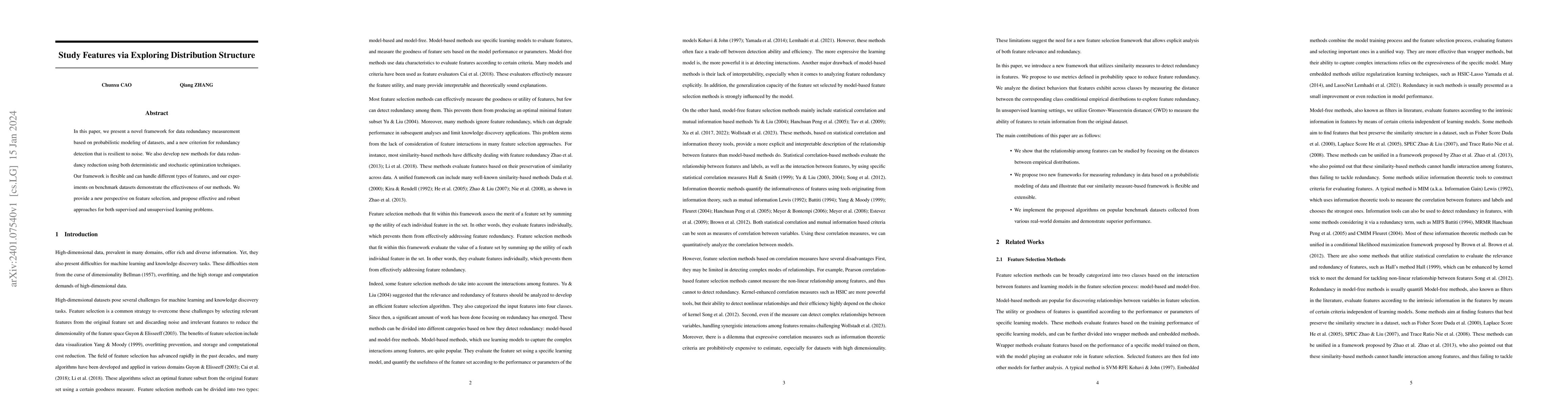 Thumbnail for Study Features via Exploring Distribution Structure