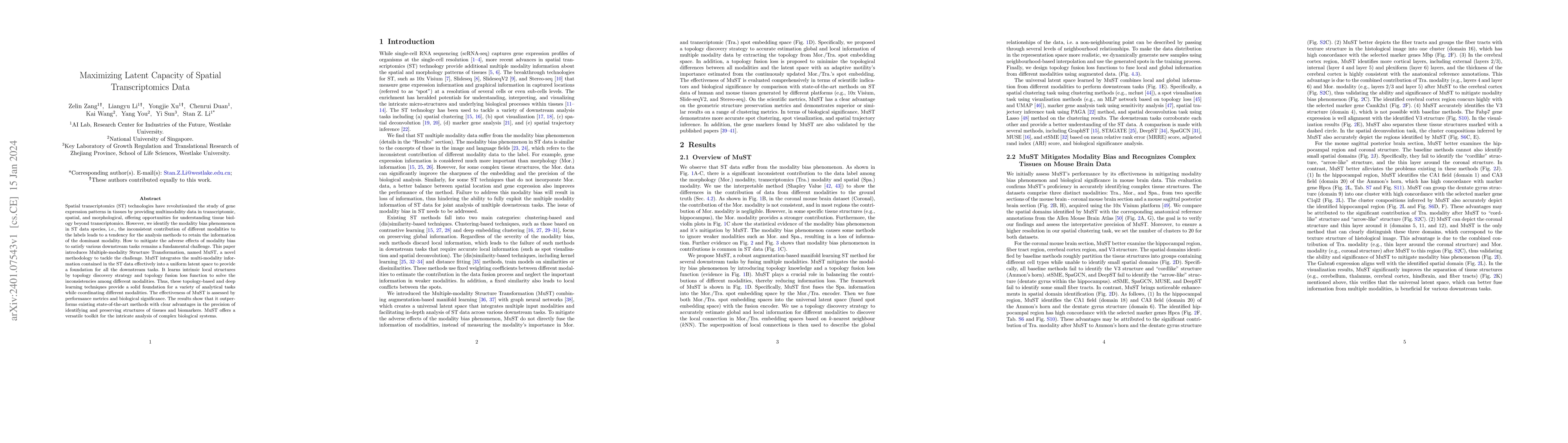 Thumbnail for Must: Maximizing Latent Capacity of Spatial Transcriptomics Data