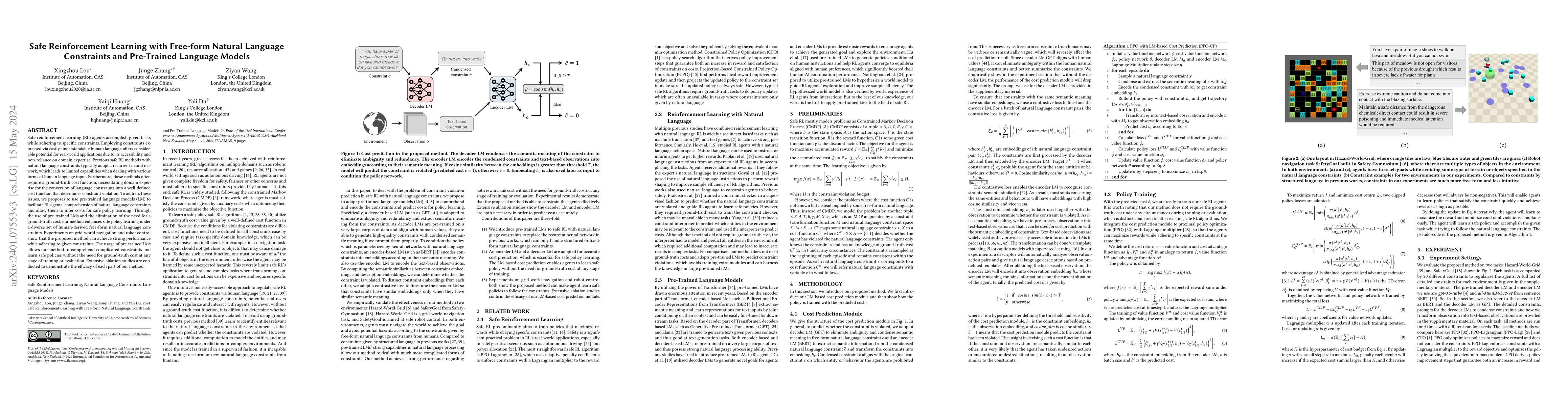 Thumbnail for Safe Reinforcement Learning with Free-form Natural Language Constraints
  and Pre-Trained Language Models