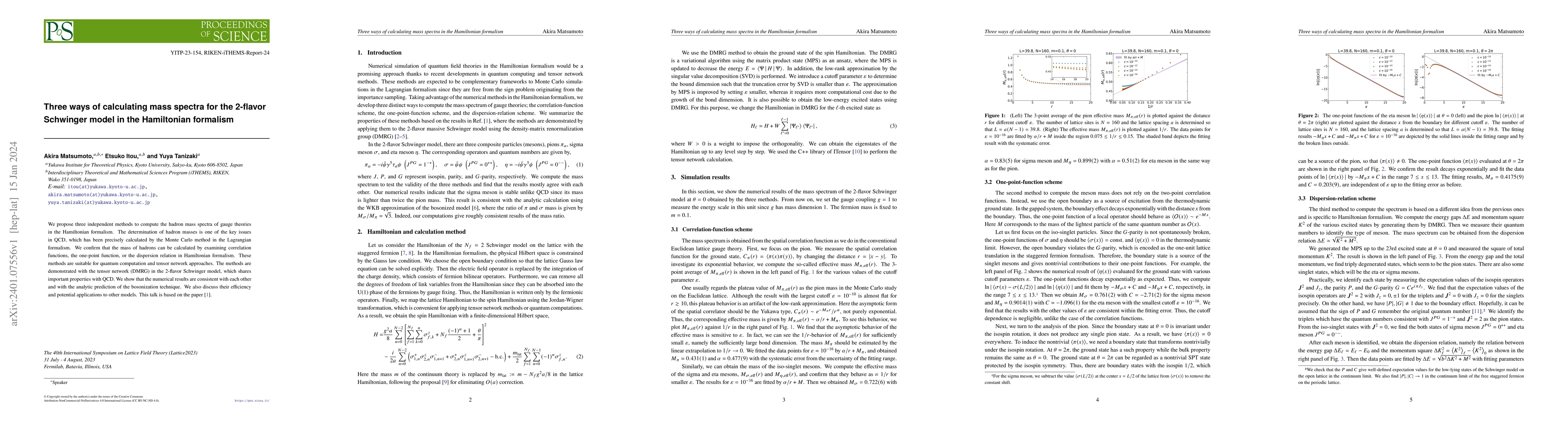 Thumbnail for Three ways of calculating mass spectra for the 2-flavor Schwinger model
  in the Hamiltonian formalism