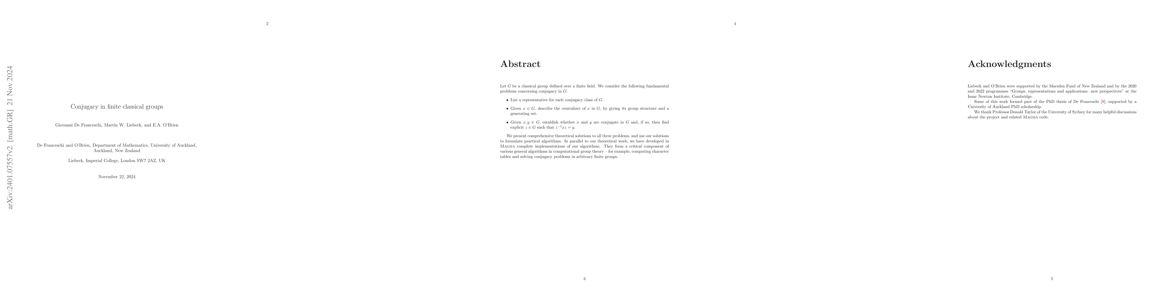 Thumbnail for Conjugacy in finite classical groups