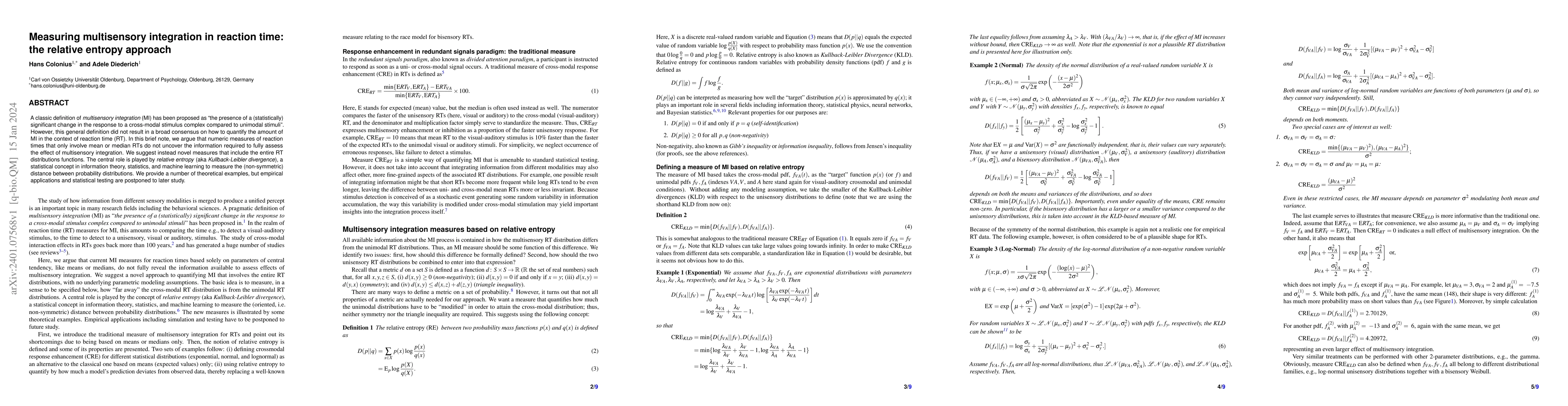 Thumbnail for Measuring multisensory integration in reaction time: the relative
  entropy approach