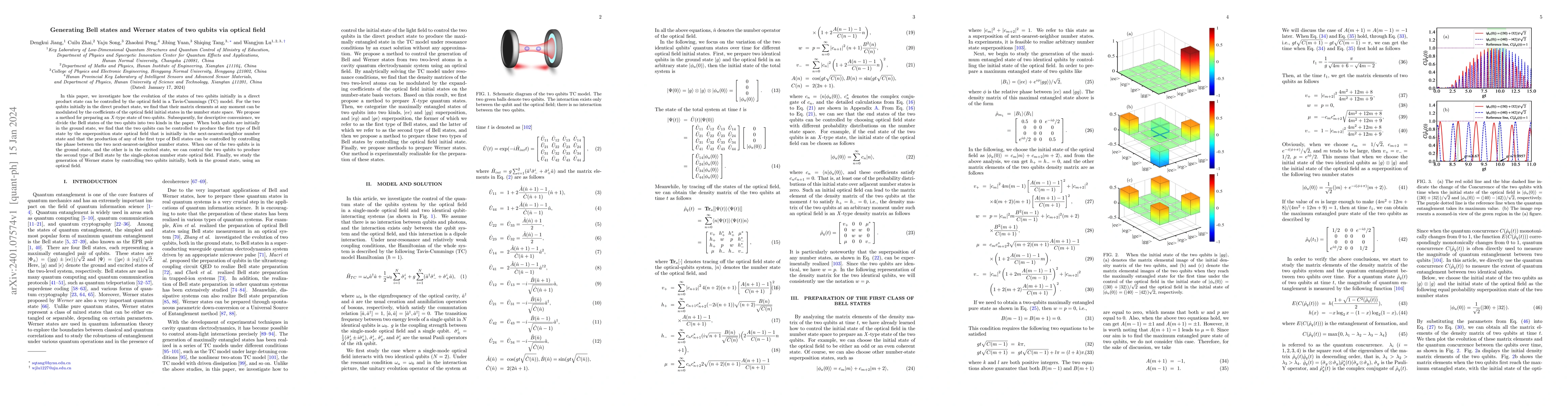 Thumbnail for Generating Bell states and Werner states of two qubits via optical field